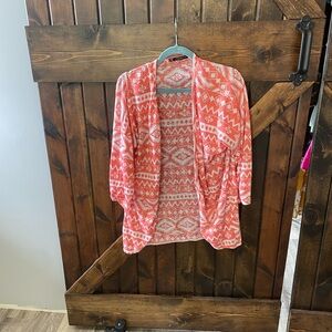 Maurices Coral and White aztec print Cardigan